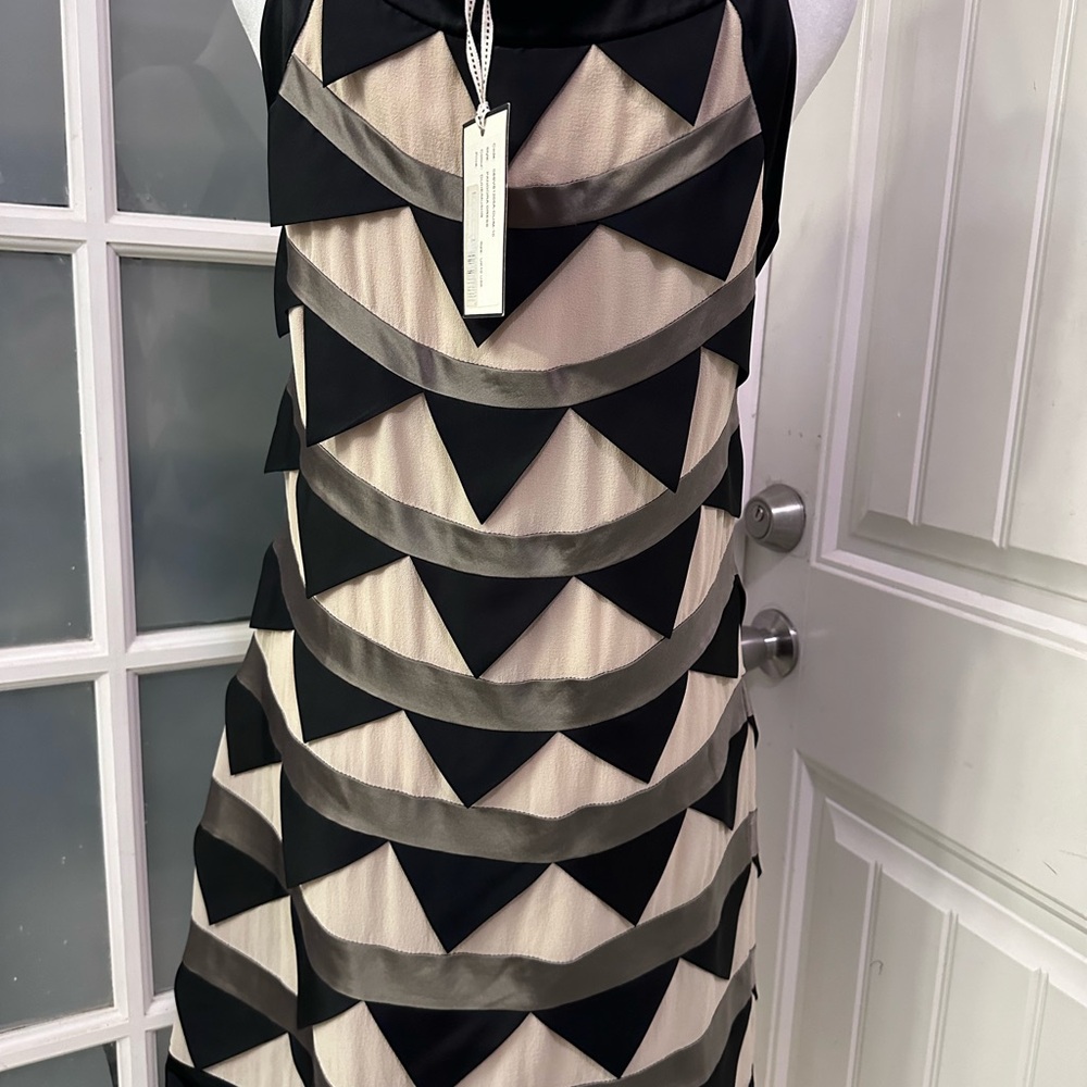 Temperley London Black & Dune 100% Silk Shift Geometric Midi Dress US6 NWT $1300 - Picture 3 of 6